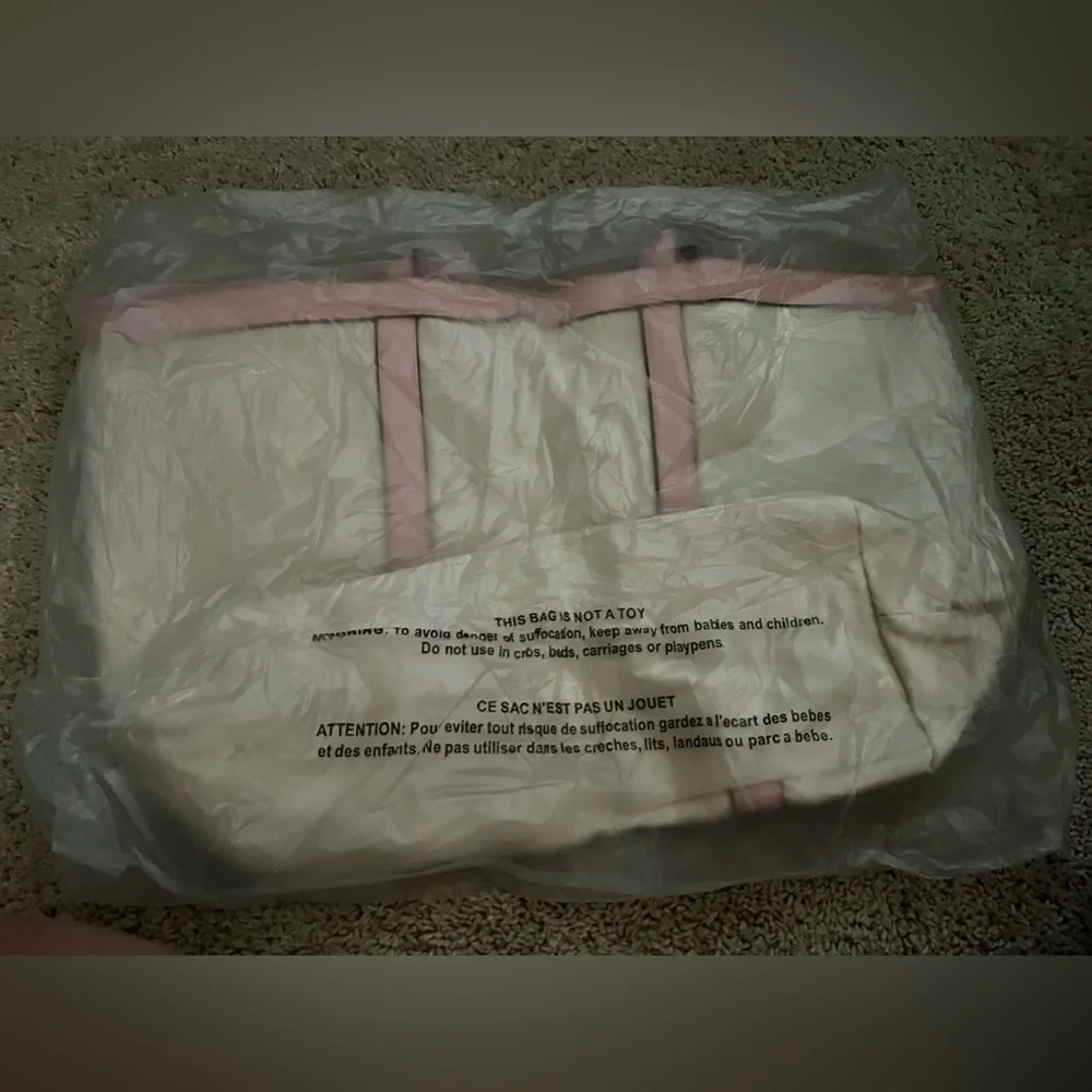 Victoria Secret NWT Pink vegan leather straps and cream canvas body bag.